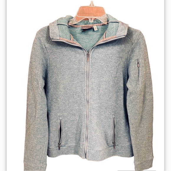 ibex Jackets & Blazers - IBEX HOODIE- Teal Heather Merino Wool Boucle Zip-Up, Size S